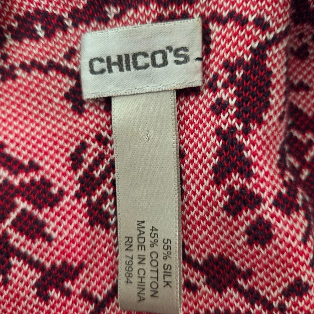 Chicos Navy Blue Red‎ Floral Silk Cotton Knit Kimono Wrap Shawl One Size